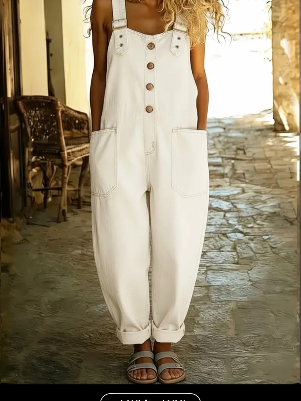 SHEIN Light Cream Button-Front Women's Overalls XXL